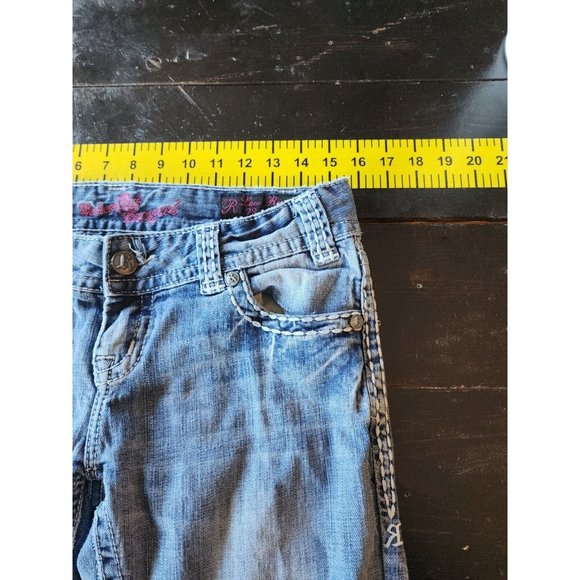 WOMEN'S JUNIORS 28X34 LIGHT WASH BOOT CUT STUDDED LOW RISE JEANS COWGIRL - Picture 5 of 10